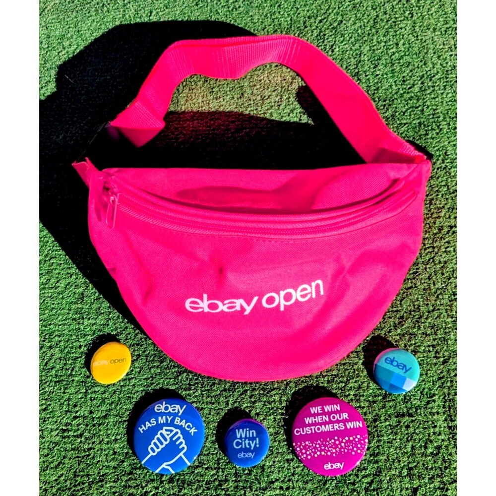 2019 eBay Open Neon Pink Fanny Pack Bag+5 Pin Buttons Memorabilia Lot Set NIP